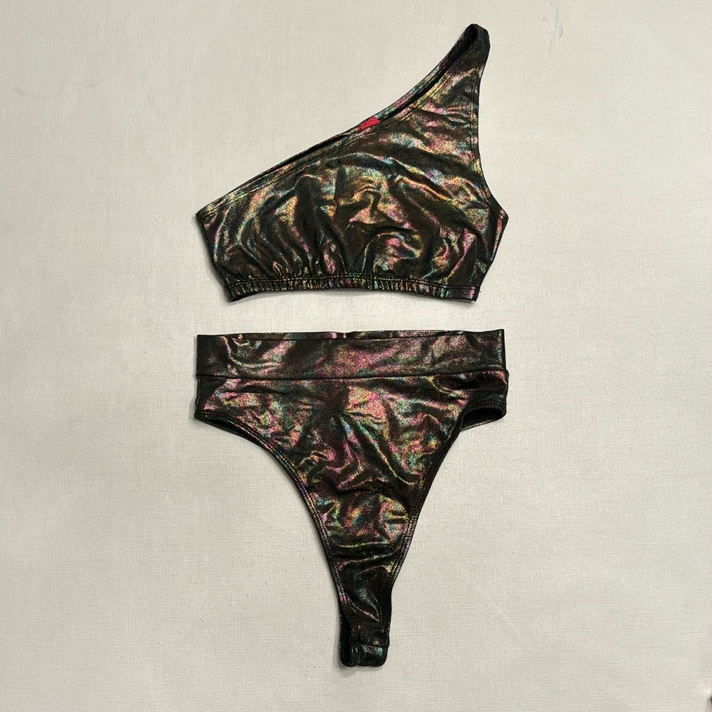 NWT The Sugarpuss Collection Hologram Rainbow Bikini - Picture 2 of 7